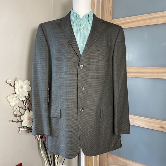 Oscar de la Renta Wool Charcoal Blazer Mens 3 Button Tailored Sports Coat 46L